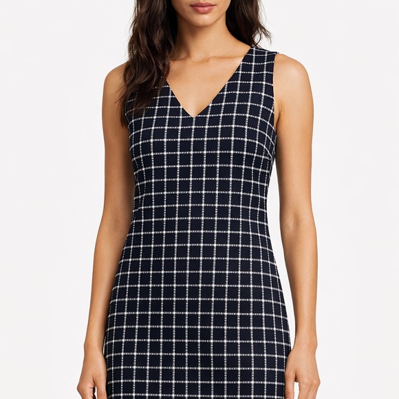 J. Crew Dresses & Skirts - J.Crew Navy Textured Grid Shift Dress Size 0 Sleeveless V-Neck Career Preppy